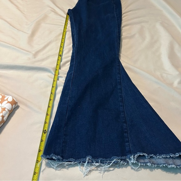 L&B Lucky & Blessed Flare Jeans | Dark Wash Pull-On Bell Bottoms | Frayed Hem - Picture 9 of 9